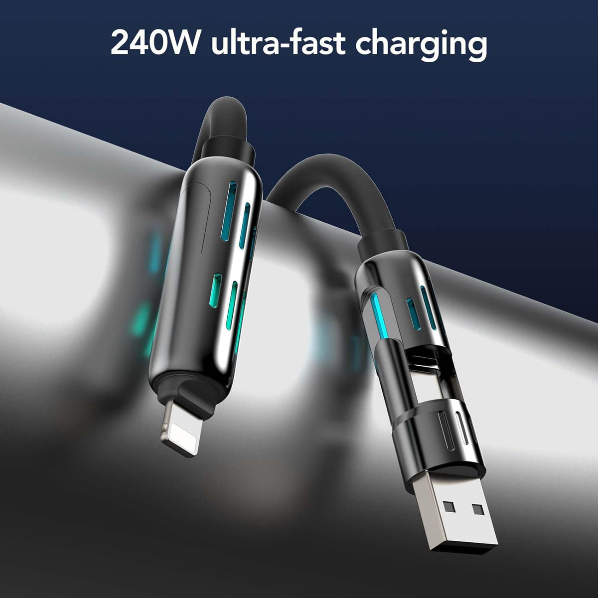 ChargeMaster™ 240W 4-in-1 USB-C Fast Charging Cable – Universal 4-Device Compatibility
