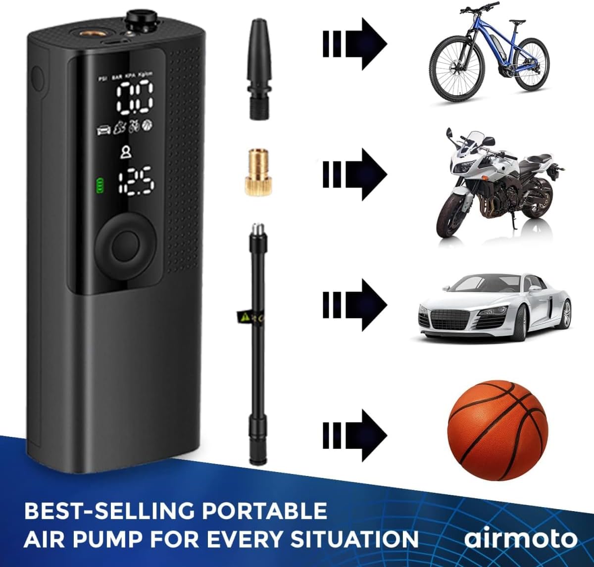 Airmoto™ 120W High-Pressure Air Pump – 17 L/min Air Flow, Compact & Portable Inflator