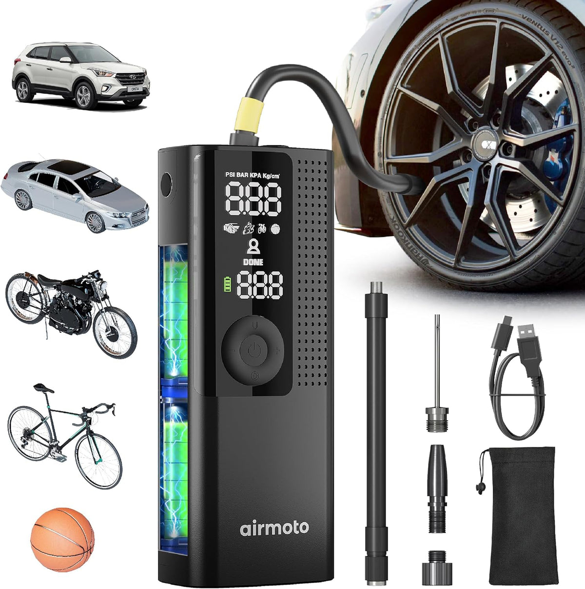 Airmoto™ 120W High-Pressure Air Pump – 17 L/min Air Flow, Compact & Portable Inflator